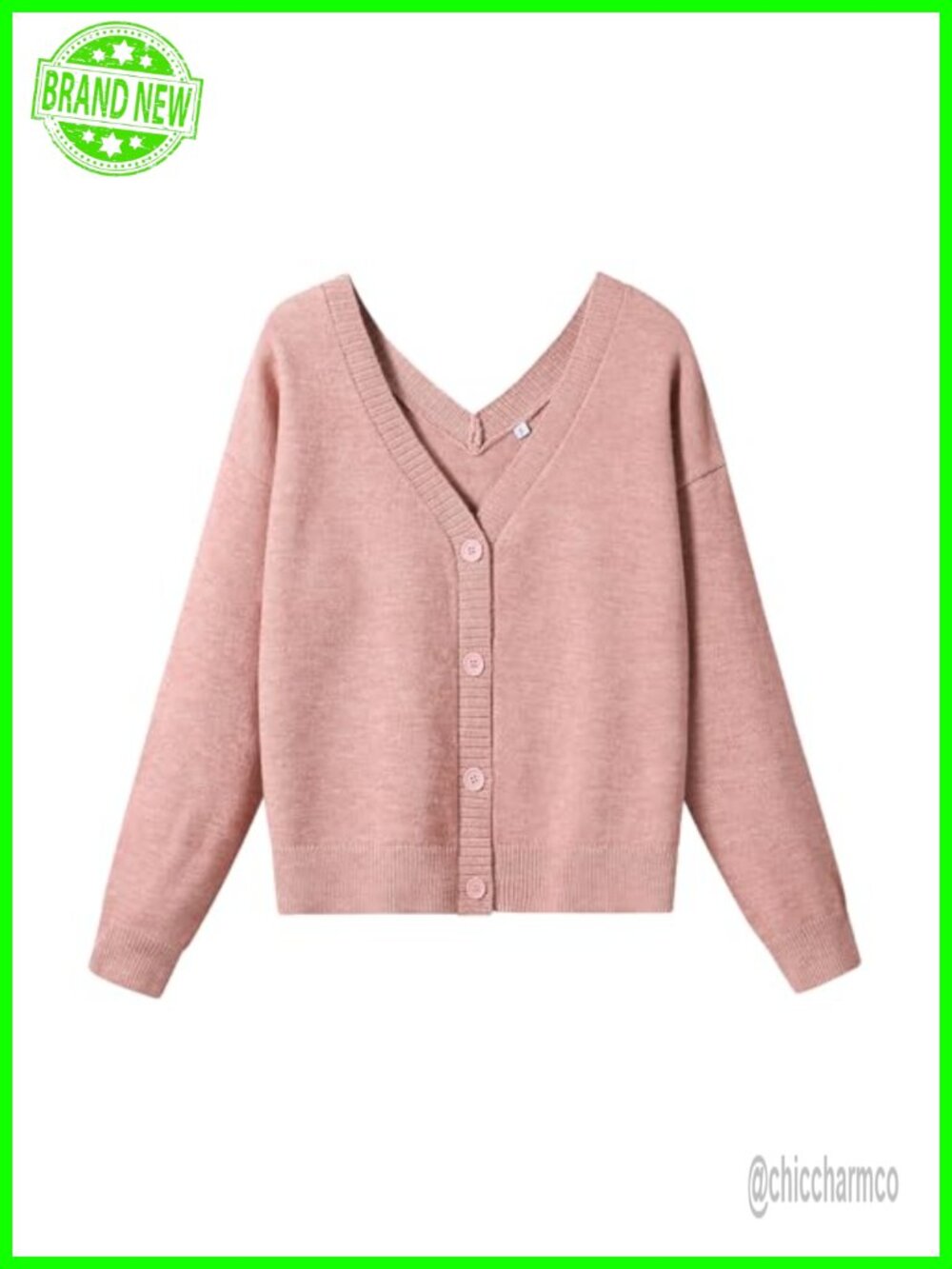 Double V-Neck Long Sleeve Button Up Soft Knit Cardigan Sweater